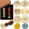 Wachs Siegelstempel Set, Retro Wachsstempel Kit Siegelwachs Stempel Kit mit 6 Abnehmbaren Messingköpfen 1 Holzgriff für Siegellack, Umschlag, Geschenkkarte, Einladungskarte Verschönerung Dekoration