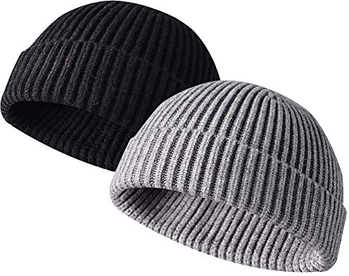 JFAN Unisex Retro Trawler Winter Beanie Hat Baseballkappe Streetstyle Trawler Beanie Watch Hut Rollup Edge Schädeldecke,schwarz + grau