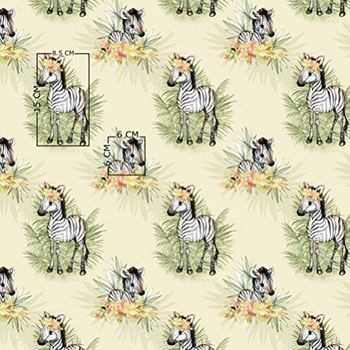 Pingianer 100x160cm Tiger Zebra Elefant Wilde Tiere 100% Baumwolle Baumwollstoff Kinder Meterware Handwerken Nähen Stoff (Baby Zebra auf Beige/Gelb, 100x160cm)