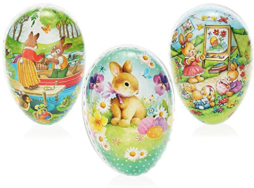 com-four® 3X Oeufs de Pâques à remplir, Oeufs de Pâques colorés | Oeufs de Pâques avec de nombreux motifs de Pâques à offrir [la sélection varie]