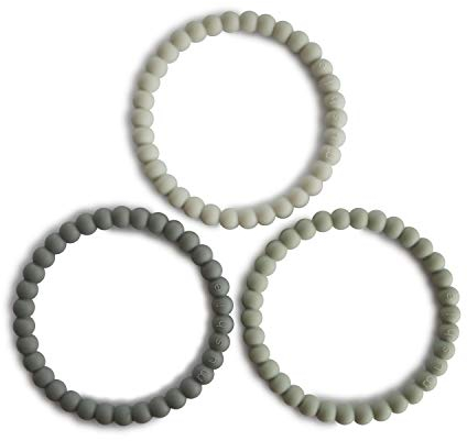 Mushie Perlen Beißringarmbänder | Zahnungshilfe für Kinder | 3er-Pack | Sichere & Hochwertige für Baby, Kleinkinder Kinder Jungs & Mädchen | BPA-Frei | Green Tea/Cool Gray/Sea Salt