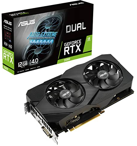 ASUS Dual Nvidia GeForce RTX 2060 EVO 12GB Gaming Grafikkarte (GDDR6 Speicher, PCIe 3.0, 2X HDMI 2.0b, 1x DVI, 1x DisplayPort 1.4a, DUAL-RTX2060-12G-EVO), 4388489