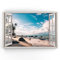 Estika - Leinwand Bilder Fensterblick - Strand, Meer, Palme - 120x80 cm - 1 teilige Wandbilder, Bild auf Leinwand, Modern Deko für wohnzimmer schlafzimmer - Natur Landschafts bilder - 5969A_1B