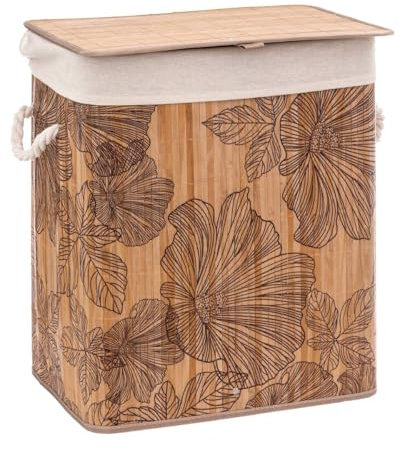 5 five simply smart - Panier à Linge en Bambou et Tissu Écru 50L déco Blackflora FIVE-174702A