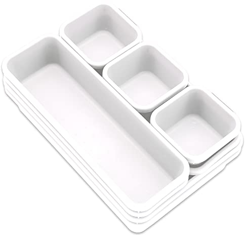 Addis 8pcs Interlocking Drawer Organiser Plastic Storage Trays Dividers for Kitchen Office Desk Make-Up Clothing Jewellery Craft Bathroom organising, White