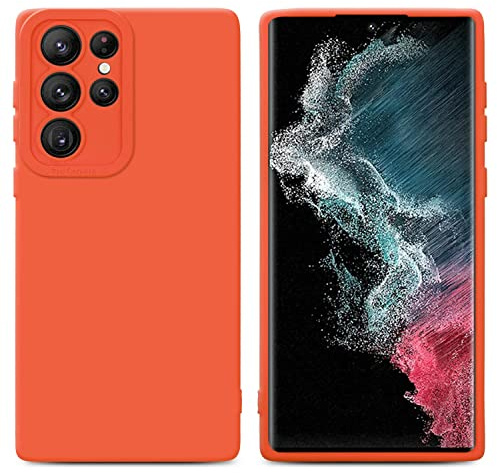 Cadorabo Hülle kompatibel mit Samsung Galaxy S22 Ultra Schutzhülle TPU Silikon Case Liquid Design mit Kameraschutz Slim Kratzfest Gummi mit Rundumschutz Case Hülle für Galaxy S22 Ultra in Orange