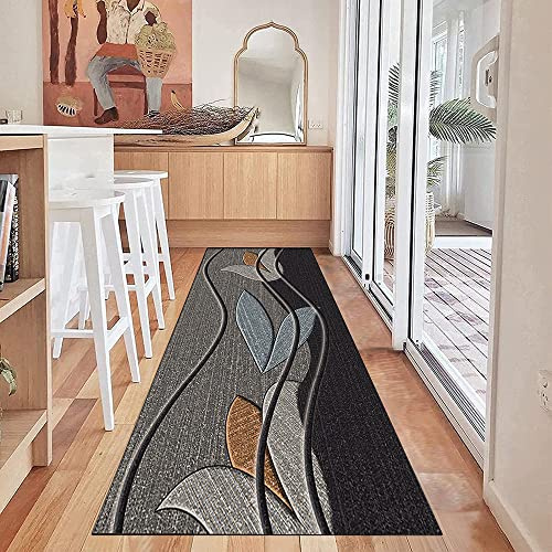Siunwdiy Teppich Läufer Flur Grau Küchenteppich 3D Muster Küchenläufer Waschbar rutschfest Eingangs Teppich Flur Teppich Läufer Meterware 60/70/80/90/100/120/140 Breit,Gray4,80x500cm