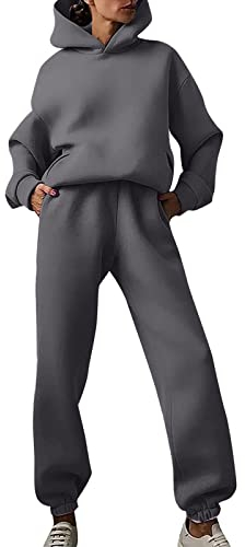 Jogginganzug Damen,Damen Sportanzug Traingsanzug Jogginganzug Set Frauen 2 Teilig Anzug Freizeitanzug Lässige Einfarbig Hoodie Sweatshirt Pullover + Lang Hosen 2 Stück Set Sportswear Outfit