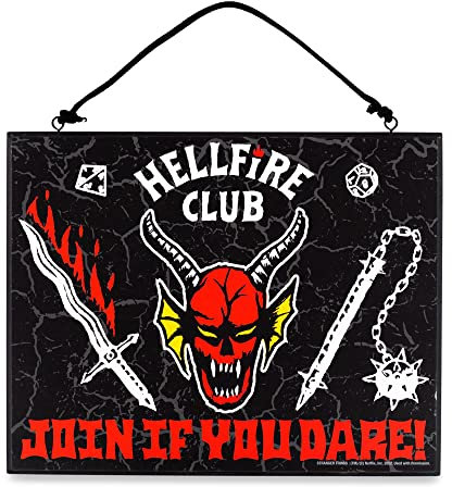 Stranger Things Hellfire Club, wendbares doppelseitiges Hängeschild, Wandkunst, fertig zum Aufhängen