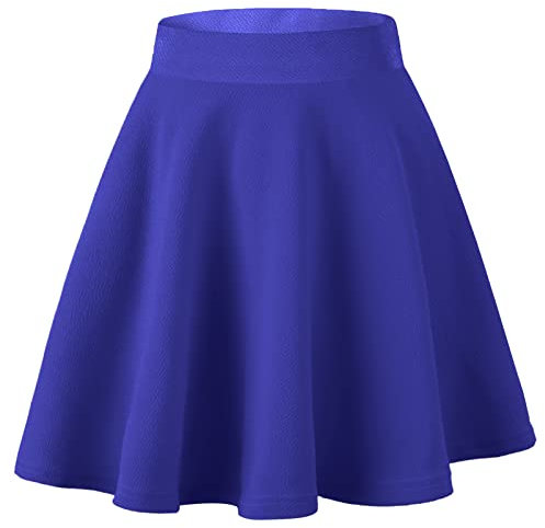 Dressever Damen Basic Vielseitige Dehnbaren Informell Casual Mini Hohe Taille A-Linie Tennisrock Tanzrock Königsblau Large