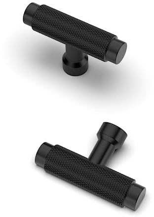 Furniware Pack of 10 Black Knurled Handles and Knobs for Kitchen, Bathroom Cabinets and Dressers