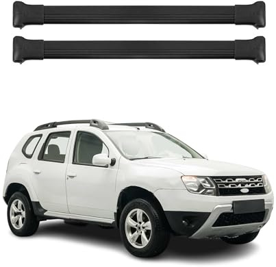 OMAC Aluminium Dachträger Querträger für Dacia Duster mk1 2014-2017 FL – TÜV/DIN 75302:2019 – Max. 75 kg – 2 Stangen Schwarz