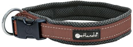 Petlando Hundehalsband Outdoor stark reflektierend, Mokka, S (40-45cm) | Für kleine Hunde, Stufenlos verstellbar, Reflektor-Streifen, schnelltrocknend, leicht & weich gepolstert
