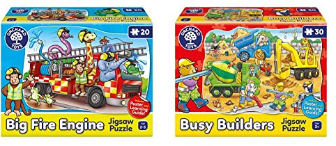 Orchard Toys Fire Engine & Busy Builders Puzzles - 20 & 30 Piece Educational Shaped Puzzles