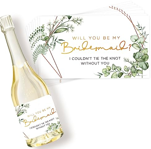 CDXHOME Mini-Champagner-Etiketten für Brautparty, 8,9 x 5,1 cm, für Brautjungfern, wasserdicht und langlebig, für Mini-Champagner, Blätter, 10 Stück