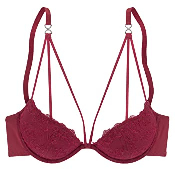 Lascana Damen Push-up-BH mit Jacquardspitze und Strass, Verstellbare Träger rot 75 AA