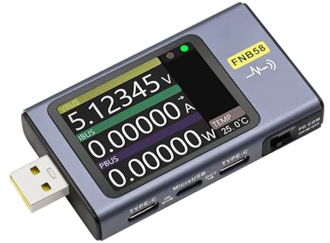 ARCELI FNB58 USB-Tester, Digitales Voltmeter, Amperemeter, Kapazitäts- und Welligkeitsmessung mit Bluetooth, Auslöser, Schnellladungserkennung 4–28 V Überwachungsspannung