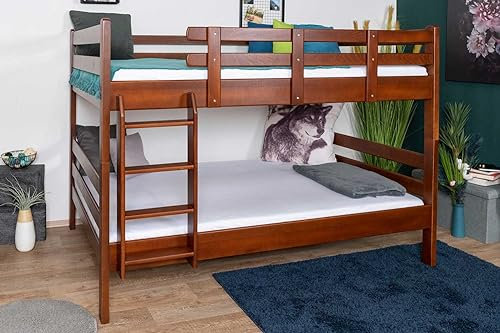 Etagenbett/Stockbett 160 x 200 cm Easy Premium Line K24/n, Kopf- und Fußteil gerade, Buche Massivholz Dunkelbraun lackiert, teilbar