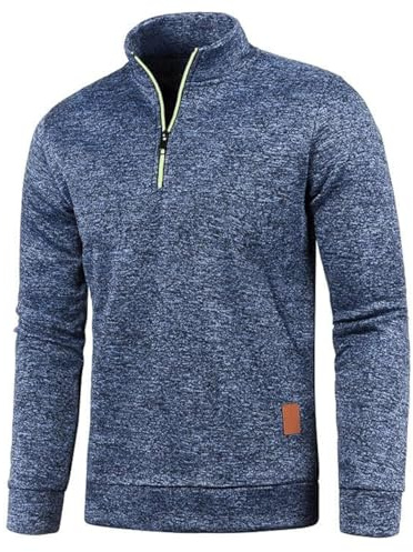 Half Zip Pullover Herren Ohne Kapuze Männer für Solid Arbeitspullover Oversize Winter Sport Arbeitspullover Sweater Men (DE/NL/SE/PL, Alphanumerisch, L, Regular, Regular, Navy blau)