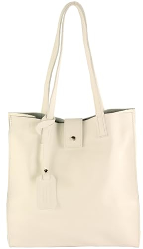 modamoda de - T247 - Ital. Leder Shopper mit herausnehmbarer Innentasche, Farbe:Creme