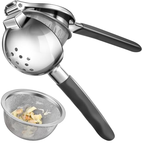 Lemon Squeezer, Sopito Lemon Juicer Heavy Duty Stainless Steel with Strainer for Seedless Juicing, Non-Slip Grip Design Manual Citrus Juicer