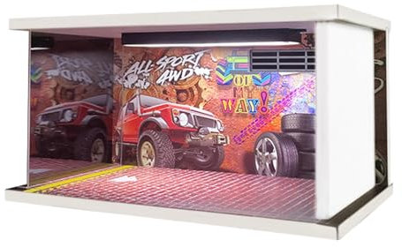 Folpus 1:24 Parcheggio in Acrilico da Collezione con luci a LED, Giocattoli Fai da Te Pressofuso per Auto Display Garage Diorama Modello per Auto pressofusa