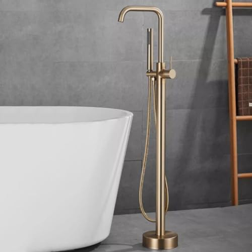 Mitigeur Baignoire Ilot avec Douchette, Laiton Robinet de Baignoire-Or Brossé
