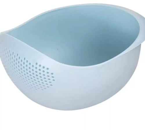 Aretro Rice Washer Strainer Bowl Plastic Colander, Rice Wash Bowl (Nordic Blue)