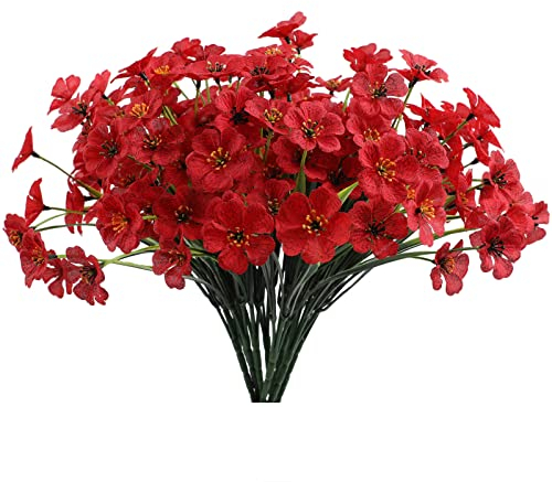 Generisch Christrosen Künstlich 12pc 5 Frühling Gras Wasser Gras Seide Druck Tuch Violette Simulation Outdoor Dekoration seidenblume Pflanzen Girlande (Red, One Size)