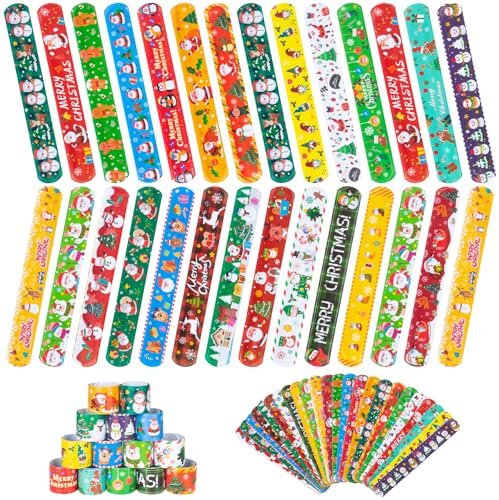 RICEDUO Weihnachten Snap Armband für Kinder - 48 Stück, 24 bunte Stile - Bulk Weihnachten Slap Armbänder für Kinder Party Favors, Spielzeug Preise & Goodie Bags Fillers