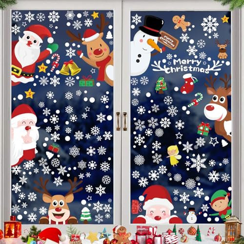 Shinybox Weihnachten Fensterbilder, 9 Blatt Selbstklebend-Weihnachten, Fensterdeko Weihnachten Wiederverwendbar, Fensterdeko-Weihnachtsfenster Aufkleber-Weihnachtsmann für Deko Weihnachten Fenster(D)