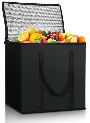 Casenly Grand Sacs Isothermes, 24L Sac Glaciere Pliable, Noir Sac de Pique-nique, Sac de Livraison de Nourriture pour le Travail, les Barbecues, le Camping et les Randonnées
