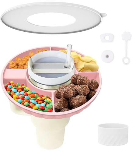 Stanley Silicone Snack Tray with Lid - 40 oz, Pink Snack Bowl for Tumbler, Accessories with Spill Stopper Set and Protective Boot for Car Cup Holder