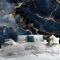 Papier Peint Panoramique 3D Marbre Bleu Foncé intissé Murale Bleu pour Salon Chambre d'enfants restaurant Décoration Murale Poster, 250x175cm