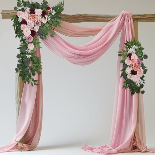 Xiomot Hochzeitsbogen-Blumen- und Vorhang-Set (4 Stück), 2 Stück, hängende Blumenarrangements, Dusty Rose & Blush, Drapierstoff, Bogendekorationen für Hochzeitszeremonie, Empfang