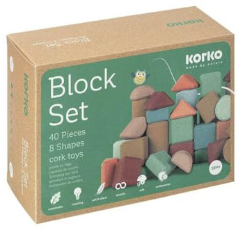korko Kork Bauklötze – 40-TLG. nachhaltiges Baustein-Set | Leise, sicher & farbenfroh | Ungiftige Korkbausteine für Kinder | Fördern Kreativität, Motorik & freies Spielen | Lernspielzeug