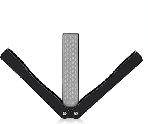 Portable Handheld Double Sided Sharpener, 400/600 Grit Foldable Diamond Knife Sharpening Stone for Kitchen, Garden, Outdoor Tools Fine or Coarse Grinding (Black)