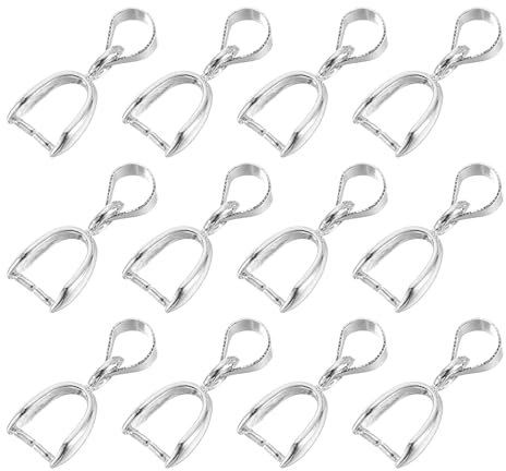 sourcing map 12Pcs Sterling Silver Bail Pinch Bail, 6mmx16mm Alloy Clip Clasps Clip Pendant Bail Connector Jewelry Findings for Bracelets Necklaces Making, Bright Silver