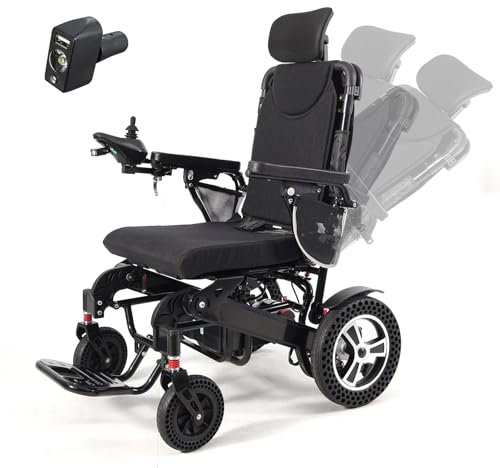 Rollstuhl Elektrisch Faltbar Mit Verstellbarem Rückenlehnenwinkel,Elektrischer Rollstuhl Mit Einer Reichweite Von 35 Kilometern, Tragfähigkeit Bis Zu 330LB,Reisefähiger Elektrorollstuhl,schwarz