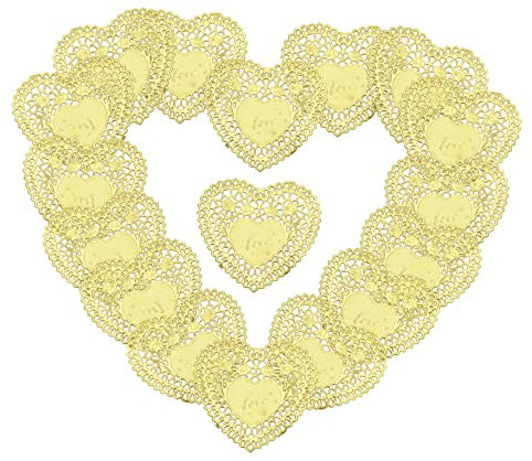 VICASKY 100 Stück Tortenspitze Herzen in Gold – Elegante Papierdeckchen Für Kuchen - Torten Und Desserts – Ideal Für Hochzeiten - Partys Und Besondere Anlässe – Einweg Und Ölabsorbierend