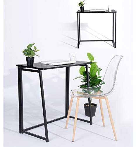 MEUBLE COSY Table Pliante pour Petits Espaces, Tables Consoles de Salon Pliante, Assemblage Facile, Cadre en Métal, Noir, 80x40x74cm