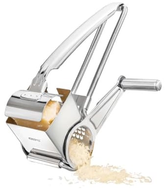 GEFU QUESO Käsereibe | LASER-CUT Reibtrommel | Für Käse, Nüsse & Schokolade | Zerlegbar & Spülmaschinengeeignet | Kurbel für Rechts-/Linkshänder