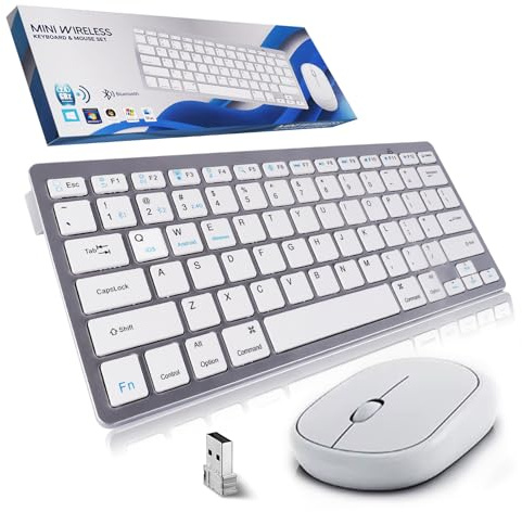 Ensemble Clavier et Souris sans Fil Tri-Mode Bluetooth5.2+3.0+2,4 G Multidispositifs,Silencieux,Mini Clavier Ultra Fin sans Fil pour iPad,Mac,PC,Ordinateur Portable,Laptop,Tablette,Américain QWERTY