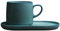 Zeyeo Ceramic Coffee Cup & Saucer Set, Wood Grain Ball Handle, for Men & Women, Microwave Safe(Dark Green 440ml)