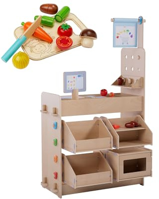 HABA Creative Play 3 in 1 Spielküche, Kaufladen & Werkstatt für Kinder ab 3 Jahren - Werkzeugloser Aufbau & Einfacher Wechsel - 2011830001 (Gemüse)