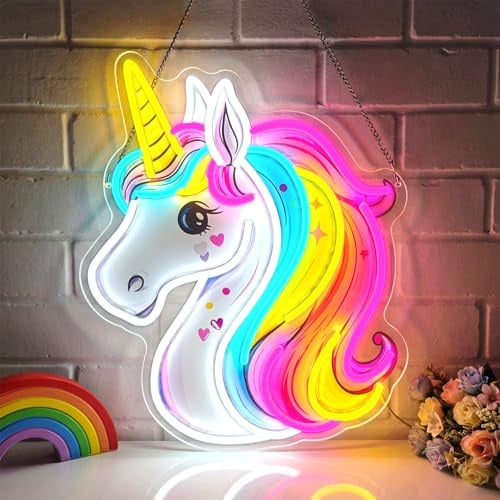 Lxmoneon Einhorn Neon Schild,bunte Einhorn Neonschild für Wanddekor | dimmbare USB-betriebenes Einhorn LED Neonlicht für Schlafzimmer Kinderzimmer Geburtstagsparty Geschenk für Mädchen