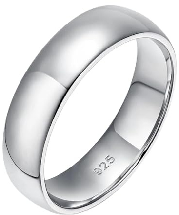 Stfery Partnerringe 925 Silber Poliert 6MM, Gebogene Ring Herren Damen Simple Gr.53 (16.9)
