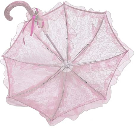 SUNGOOYUE Spetsparasollparaply, Handgjort Brudparasoll för Spetsar 60 X 56,5 Cm, Portabel Fotografirekvisita med Dekorativ Spetsdesign för Bröllopsfest Brudkostymvisning (Rosa)
