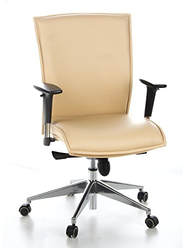 hjh OFFICE 600120 Chefsessel Murano 10 Leder Beige Bürostuhl, mittelhohe Rückenlehne, verstellbare Armlehnen