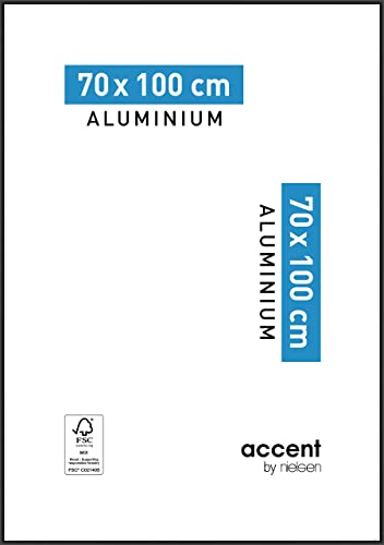 accent by nielsen Bilderrahmen, 70 x 100 cm, Aluminium, Schwarz matt, Posterrahmen zum Aufhängen im Hoch- & Querformat, Echtglas, Accent